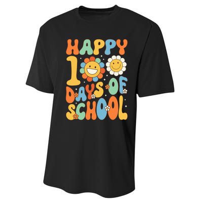 Happy 100 Days Of School Groovy 100th Day Of School Performance Sprint T-Shirt