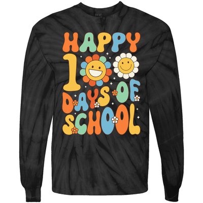 Happy 100 Days Of School Groovy 100th Day Of School Tie-Dye Long Sleeve Shirt