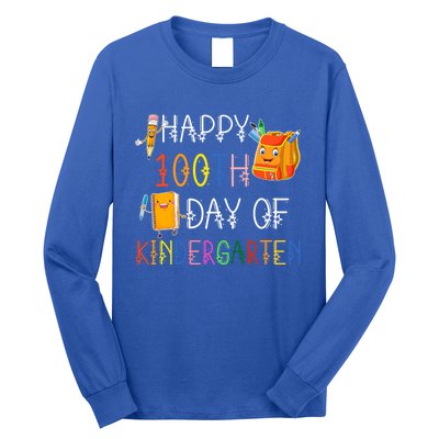 Happy 100th Day Of Kindergarten Funny 100 Days Of School Meaningful Gift Long Sleeve Shirt