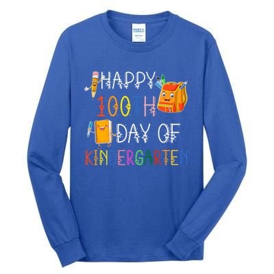 Happy 100th Day Of Kindergarten Funny 100 Days Of School Meaningful Gift Tall Long Sleeve T-Shirt