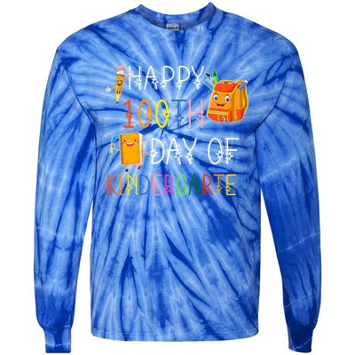 Happy 100th Day Of Kindergarten Funny 100 Days Of School Meaningful Gift Tie-Dye Long Sleeve Shirt