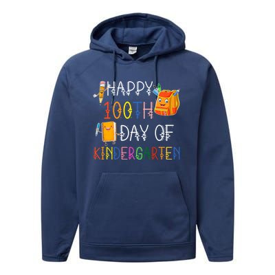 Happy 100th Day Of Kindergarten Funny 100 Days Of School Meaningful Gift Performance Fleece Hoodie