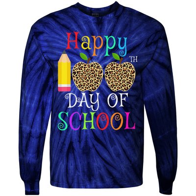 Happy 100th Day Of School Leopard Print Teacher Student Tie-Dye Long Sleeve Shirt