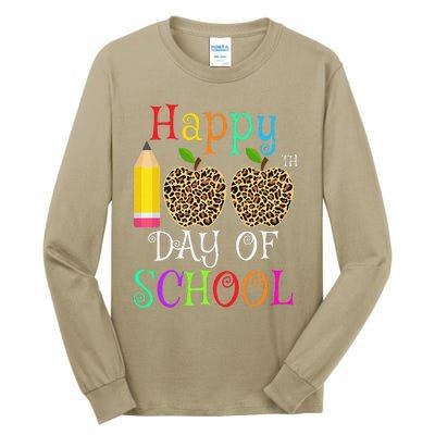 Happy 100th Day Of School Leopard Print Teacher Student Tall Long Sleeve T-Shirt