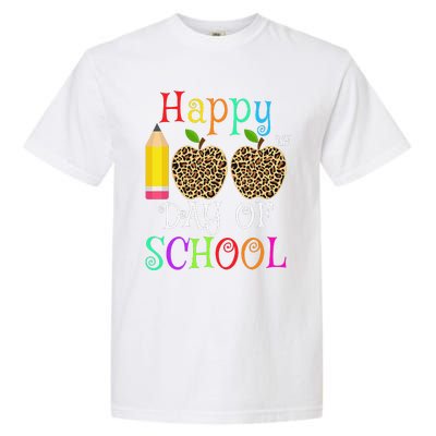 Happy 100th Day Of School Leopard Print Teacher Student Garment-Dyed Heavyweight T-Shirt