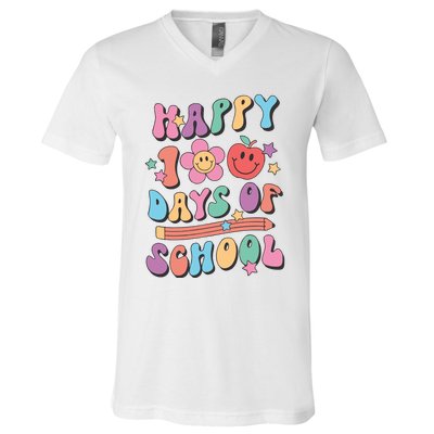 Happy 100 Days Of School Teacher V-Neck T-Shirt