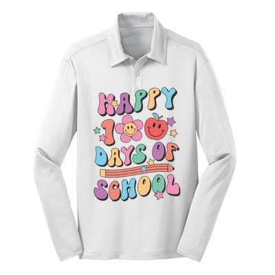 Happy 100 Days Of School Teacher Silk Touch Performance Long Sleeve Polo