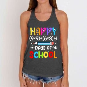 Happy 100th Day Of School Math Teacher 100 Days Women's Knotted Racerback Tank