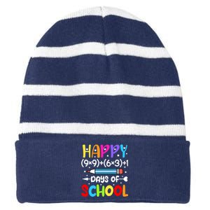 Happy 100th Day Of School Math Teacher 100 Days Striped Beanie with Solid Band