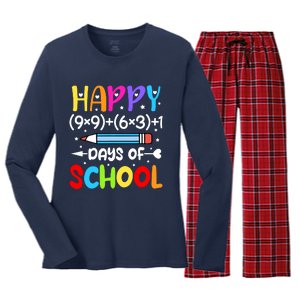 Happy 100th Day Of School Math Teacher 100 Days Women's Long Sleeve Flannel Pajama Set 