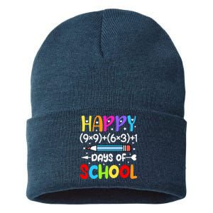 Happy 100th Day Of School Math Teacher 100 Days Sustainable Knit Beanie