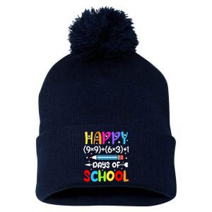 Happy 100th Day Of School Math Teacher 100 Days Pom Pom 12in Knit Beanie