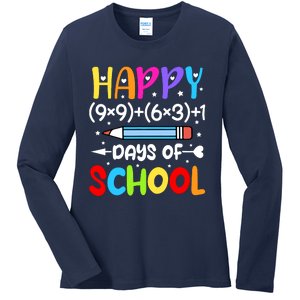 Happy 100th Day Of School Math Teacher 100 Days Ladies Long Sleeve Shirt