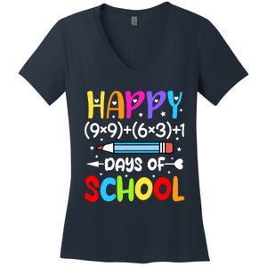 Happy 100th Day Of School Math Teacher 100 Days Women's V-Neck T-Shirt