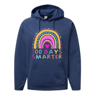 Happy 100th Day Of School Teacher 100 Days Smarter Rainbow Performance Fleece Hoodie