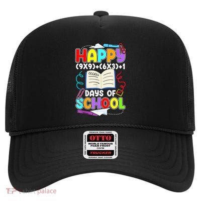 Happy 100 Days Of School Math Equation 100th Day Of School High Crown Mesh Back Trucker Hat