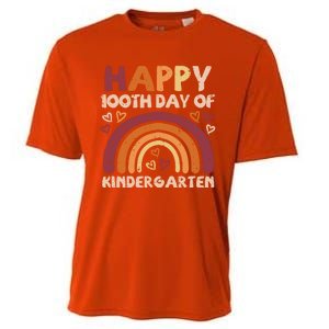 Happy 100th Day Of Kindergarten Rainbow 100 Days Teacher Cute Gift Cooling Performance Crew T-Shirt