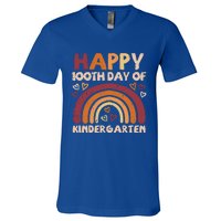 Happy 100th Day Of Kindergarten Rainbow 100 Days Teacher Cute Gift V-Neck T-Shirt