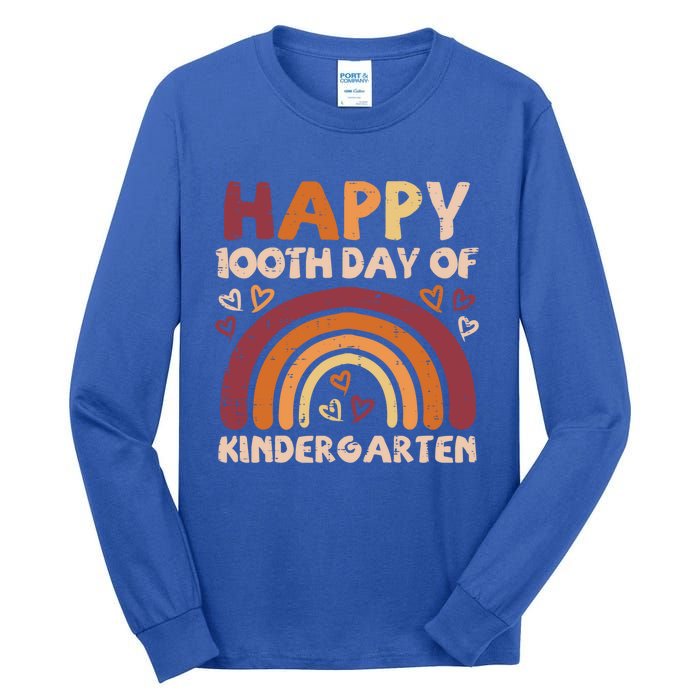 Happy 100th Day Of Kindergarten Rainbow 100 Days Teacher Cute Gift Tall Long Sleeve T-Shirt