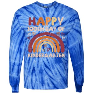 Happy 100th Day Of Kindergarten Rainbow 100 Days Teacher Cute Gift Tie-Dye Long Sleeve Shirt