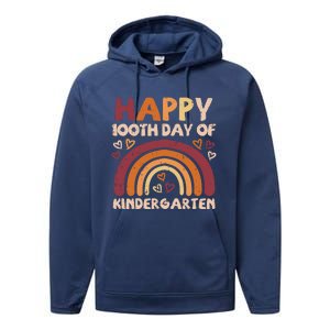 Happy 100th Day Of Kindergarten Rainbow 100 Days Teacher Cute Gift Performance Fleece Hoodie