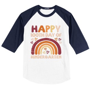 Happy 100th Day Of Kindergarten Rainbow 100 Days Teacher Cute Gift Baseball Sleeve Shirt