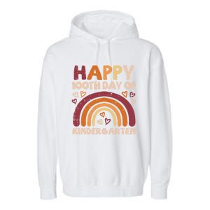 Happy 100th Day Of Kindergarten Rainbow 100 Days Teacher Cute Gift Garment-Dyed Fleece Hoodie