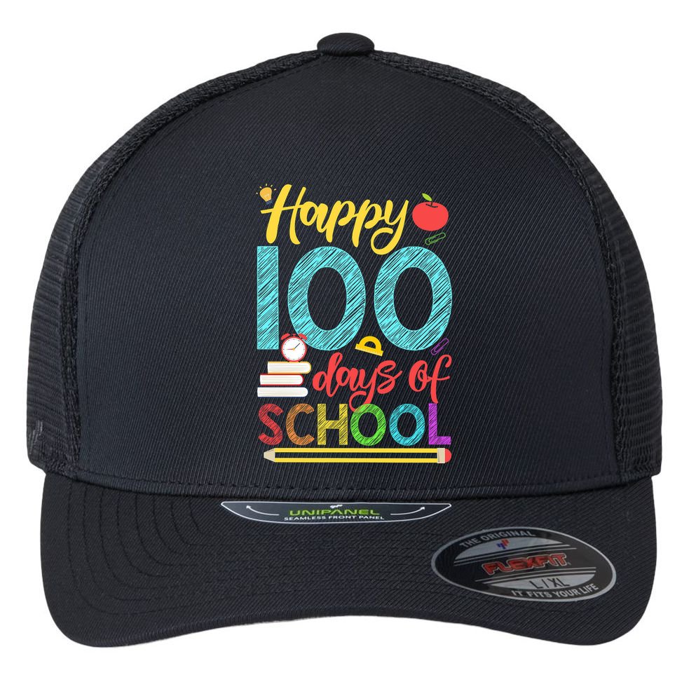 Happy 100 Days Of School For Teacher Or Child Flexfit Unipanel Trucker Cap