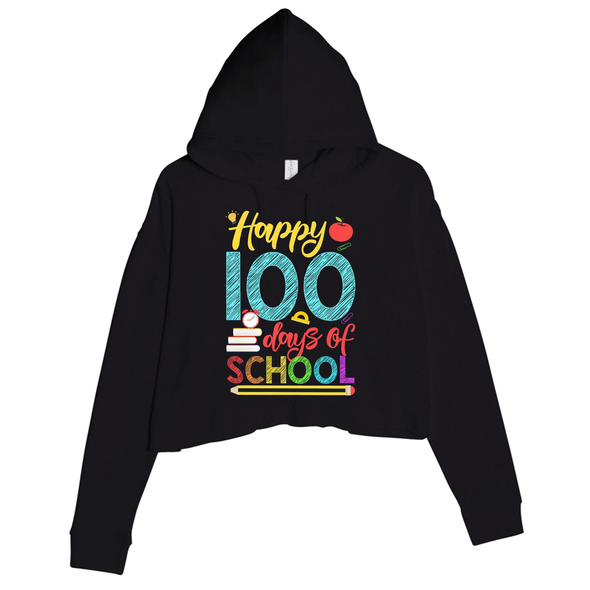 Happy 100 Days Of School For Teacher Or Child Crop Fleece Hoodie