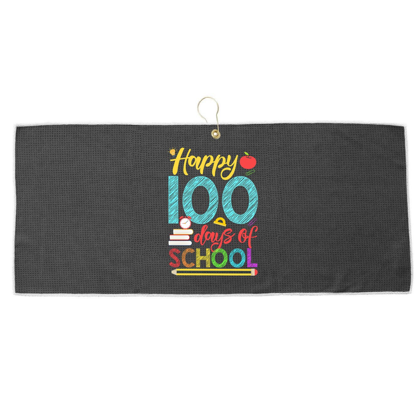 Happy 100 Days Of School For Teacher Or Child Large Microfiber Waffle Golf Towel