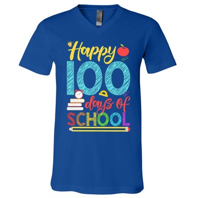 Happy 100 Days Of School For Teacher Or Child V-Neck T-Shirt