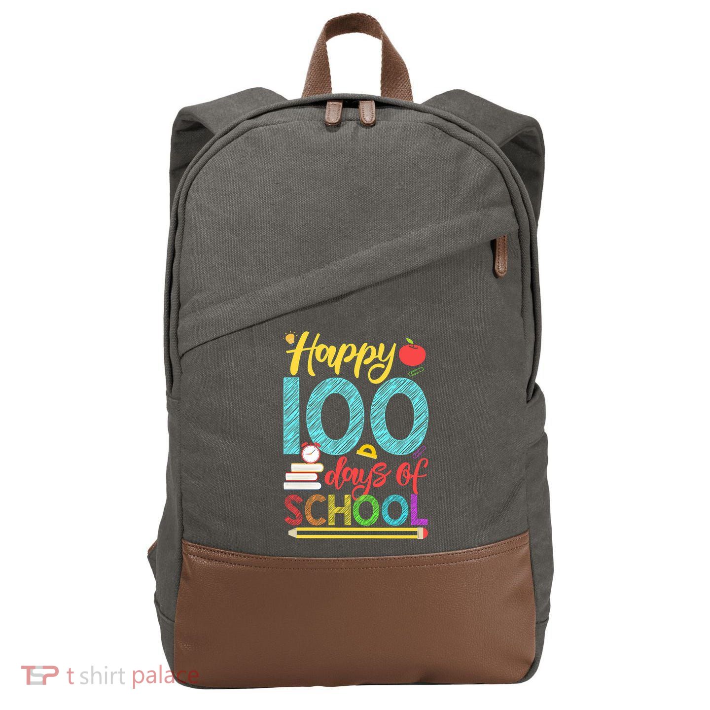 Happy 100 Days Of School For Teacher Or Child Cotton Canvas Backpack