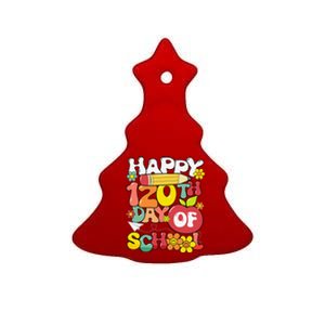 Happy 120th Day Of School Teacher Retro Groovy 120 Days Ceramic Tree Ornament