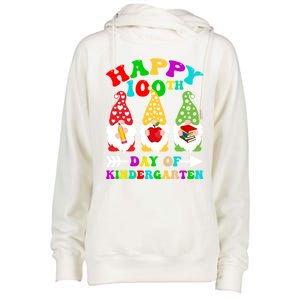 Happy 100th Day Of Kindergarten Gnome Teachers Students Meaningful Gift Womens Funnel Neck Pullover Hood