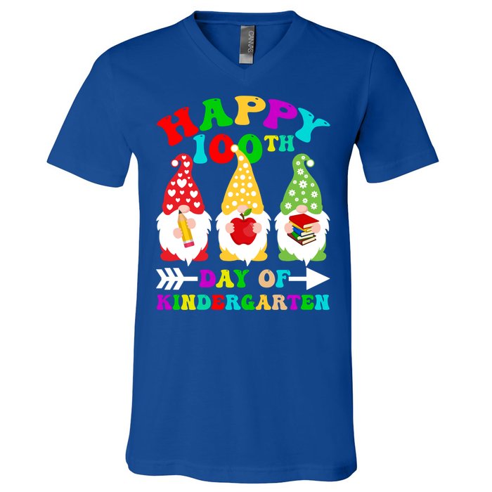 Happy 100th Day Of Kindergarten Gnome Teachers Students Meaningful Gift V-Neck T-Shirt