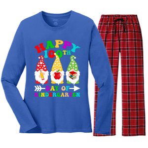 Happy 100th Day Of Kindergarten Gnome Teachers Students Meaningful Gift Women's Long Sleeve Flannel Pajama Set 