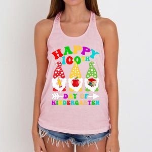 Happy 100th Day Of Kindergarten Gnome Teachers Students Meaningful Gift Women's Knotted Racerback Tank