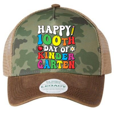 Happy 100th Day Of Kindergarten Teacher 100 Days Groovy Gift Legacy Tie Dye Trucker Hat