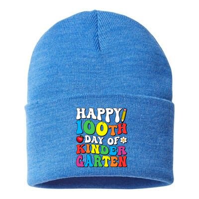 Happy 100th Day Of Kindergarten Teacher 100 Days Groovy Gift Sustainable Knit Beanie