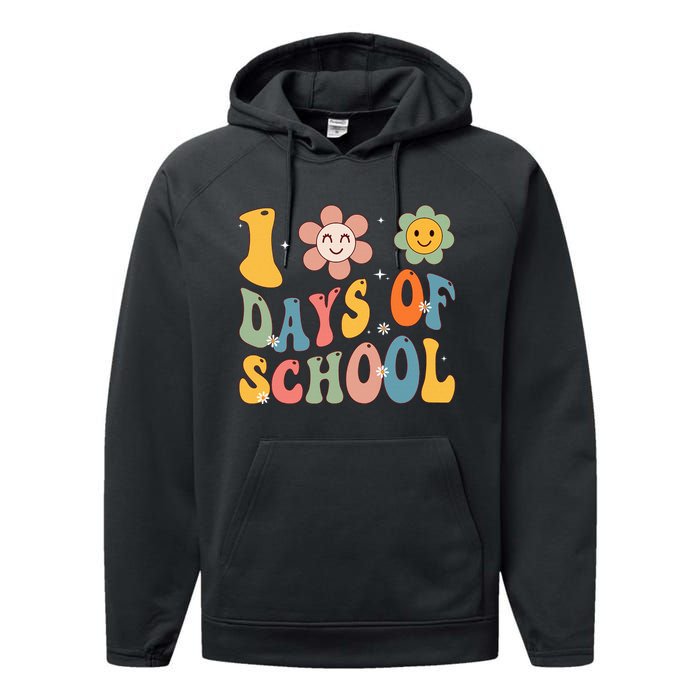 Happy 100th Day Of School Groovy 100 Days Of School Teacher Performance Fleece Hoodie