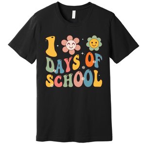 Happy 100th Day Of School Groovy 100 Days Of School Teacher Premium T-Shirt