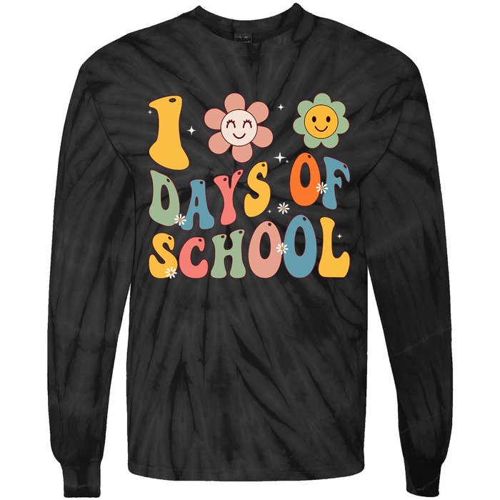 Happy 100th Day Of School Groovy 100 Days Of School Teacher Tie-Dye Long Sleeve Shirt