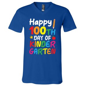 Happy 100th Day Of Kindergarten Teacher Or Student Cool Gift V-Neck T-Shirt