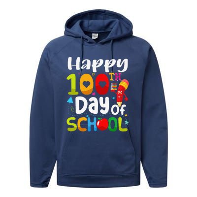 Happy 100th Day Of School 100 Days Of School Teacher Student Performance Fleece Hoodie