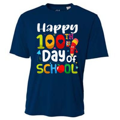 Happy 100th Day Of School 100 Days Of School Teacher Student Cooling Performance Crew T-Shirt