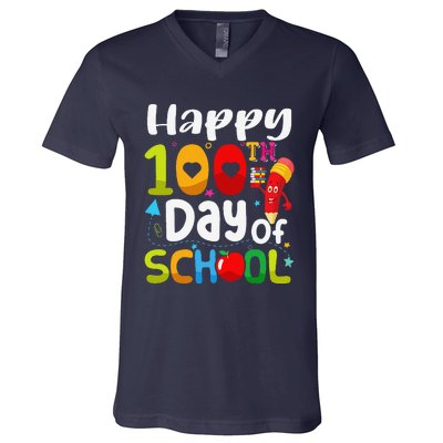 Happy 100th Day Of School 100 Days Of School Teacher Student V-Neck T-Shirt