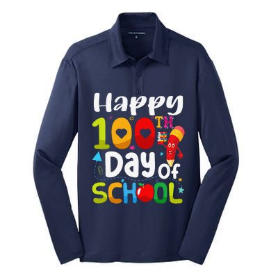 Happy 100th Day Of School 100 Days Of School Teacher Student Silk Touch Performance Long Sleeve Polo