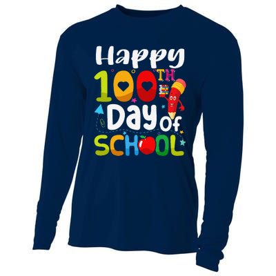 Happy 100th Day Of School 100 Days Of School Teacher Student Cooling Performance Long Sleeve Crew