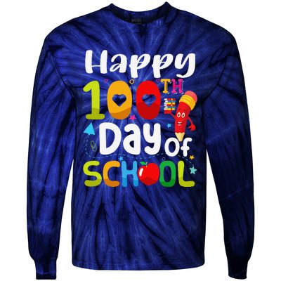 Happy 100th Day Of School 100 Days Of School Teacher Student Tie-Dye Long Sleeve Shirt