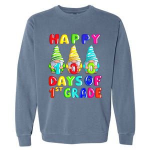 Happy 100th Day Of School First 1st Grade Gnome Teacher Gift Garment-Dyed Sweatshirt